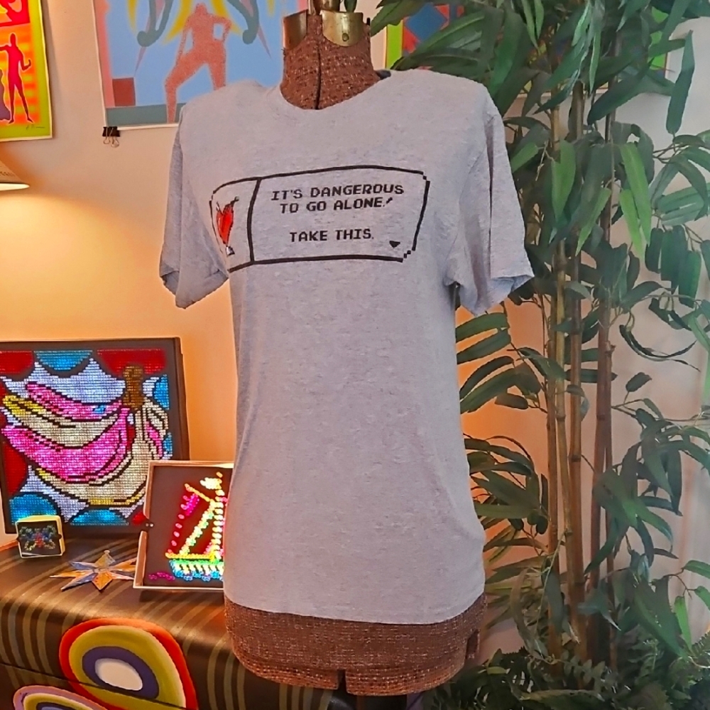Cannabox T-Shirt It's Dangerous To Go Alone Take This Retro Video Game Graphic S